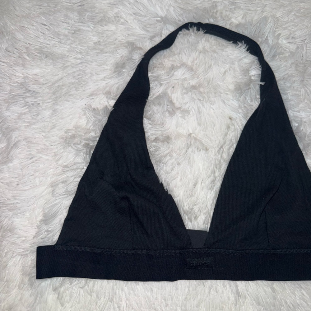 Skims Cotton Rib Intimates Plunge Bra Halter Neck Black Size 3xl
